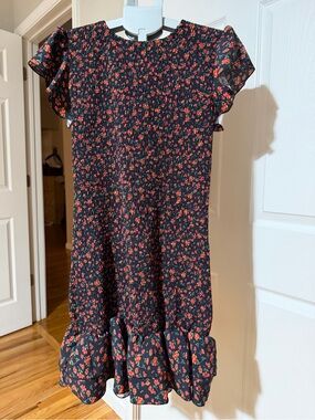 Black Floral Ruffle Hem Women's Dress